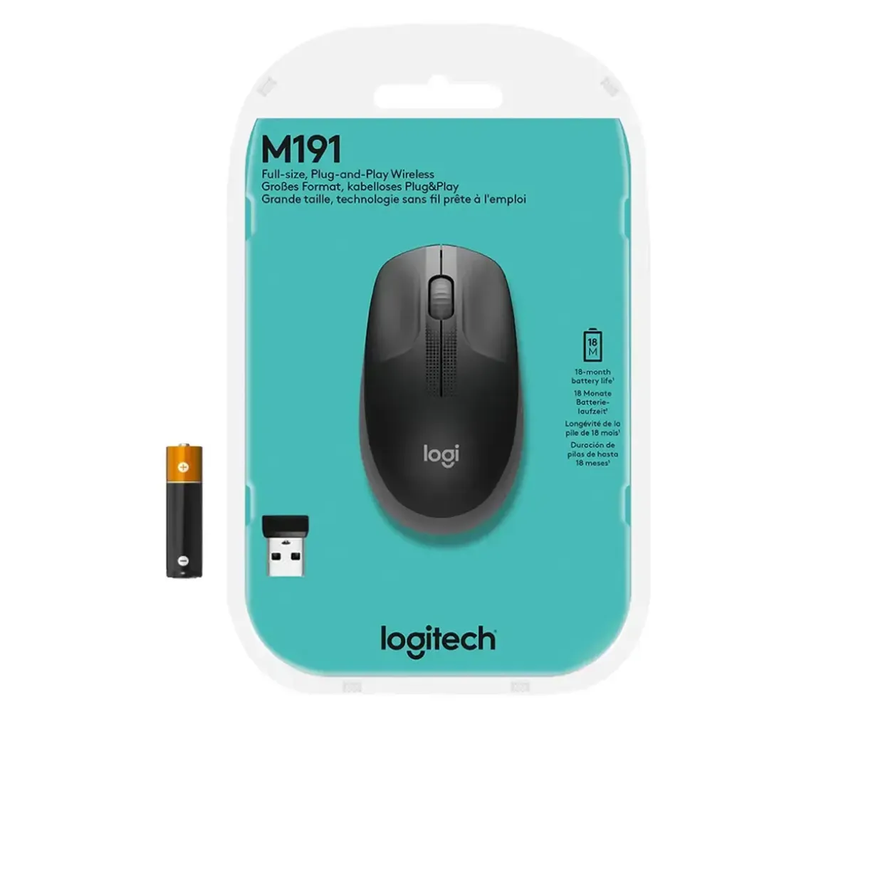 Logitech M190 Full-size wireless mouse, Charcoal