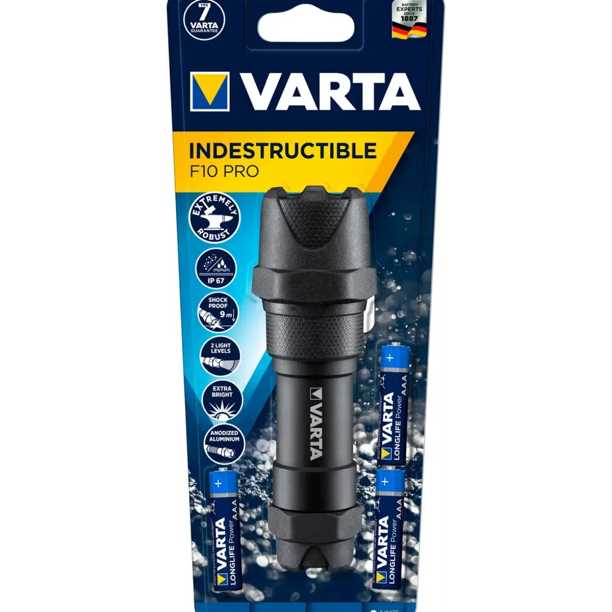 Lommelygte Varta Indestructible Pro F10 inkl. 3 stk AAA