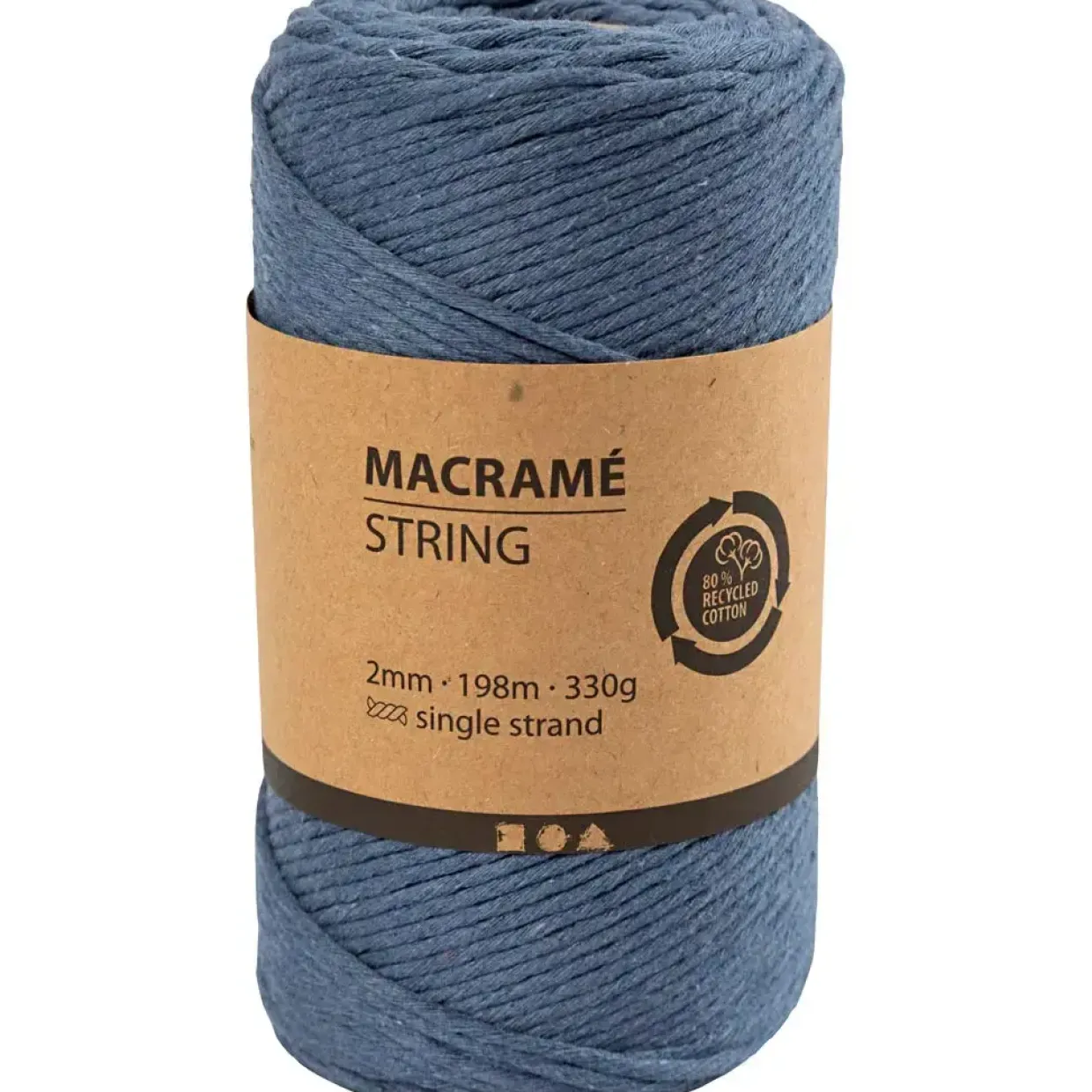 Macramé snor L: 198 m diam. 2 mm blå 330 g