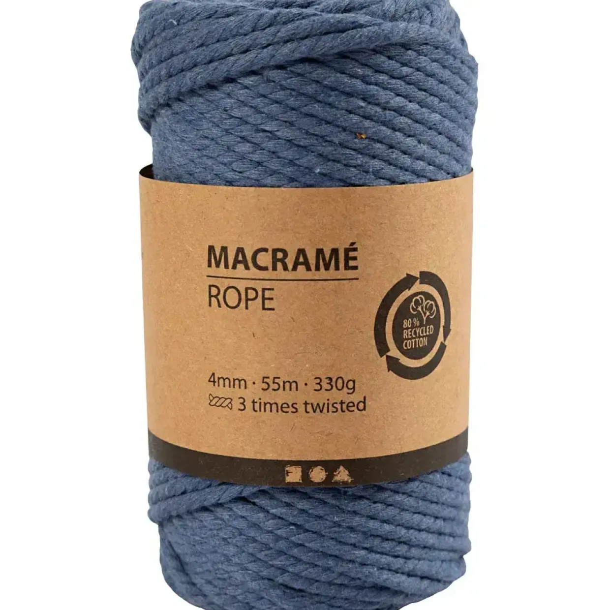 Macramé snor L: 55 m diam. 4 mm blå 330 g