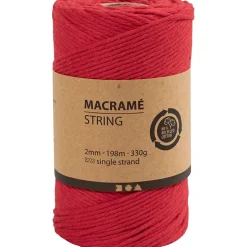 Macramé snor – 198 m – Ø 2 mm – rød – 330 g