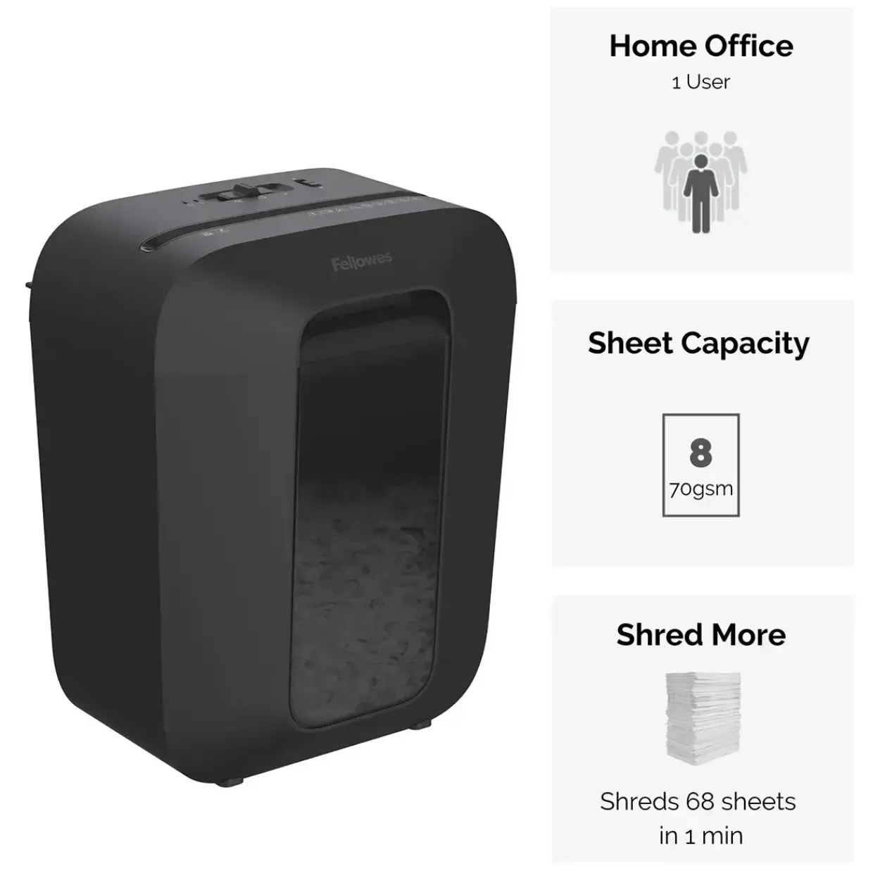 Makuleringsmaskine - Fellowes LX45 - 8 ark - P4 Cross Cut - Sort