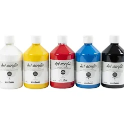 Maling akryl Pigment Art, primærfarver, 5x500ml