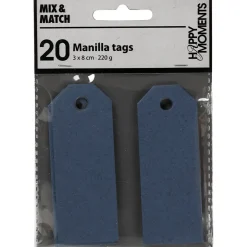 Manila mærker, blå, str. 3x8 cm, 220 g, 20stk.