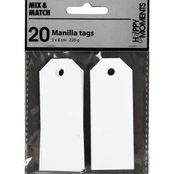Manilamærker - Hvid 3 x 8 cm 220 g - 20 stk