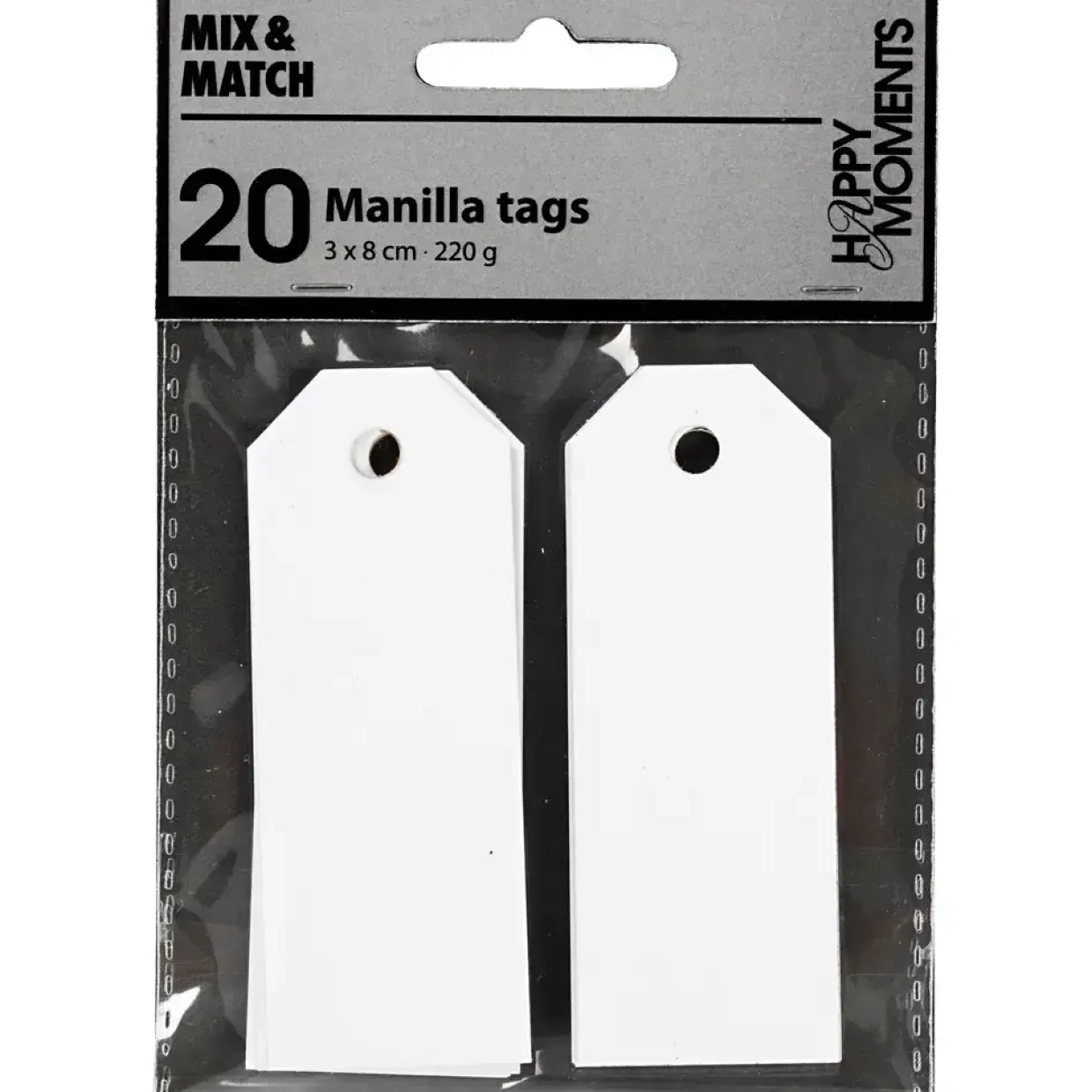 Manilamærker - Hvid 3 x 8 cm 220 g - 20 stk