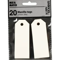 Manilamærker, råhvid, str. 3x8 cm, 220 g, 20stk.
