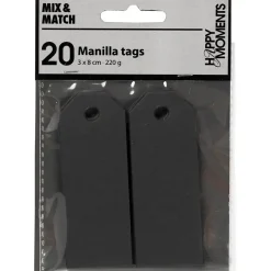 Manilamærker - Sort 3x8 cm 220 g - 20 stk