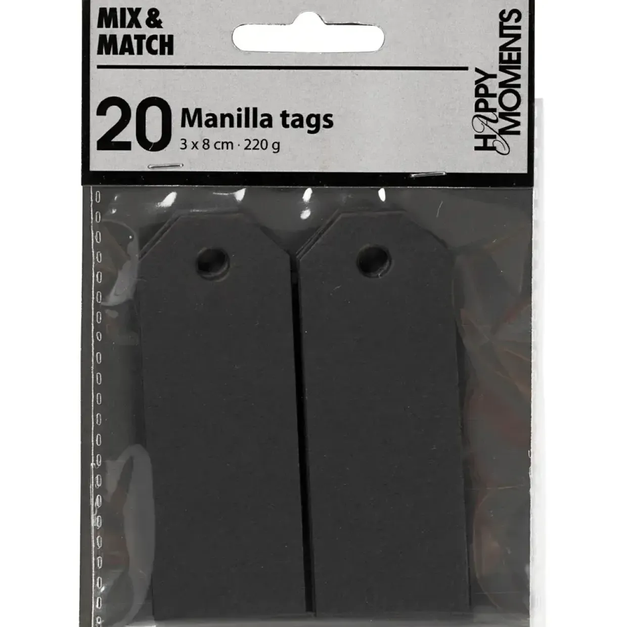 Manilamærker - Sort 3x8 cm 220 g - 20 stk