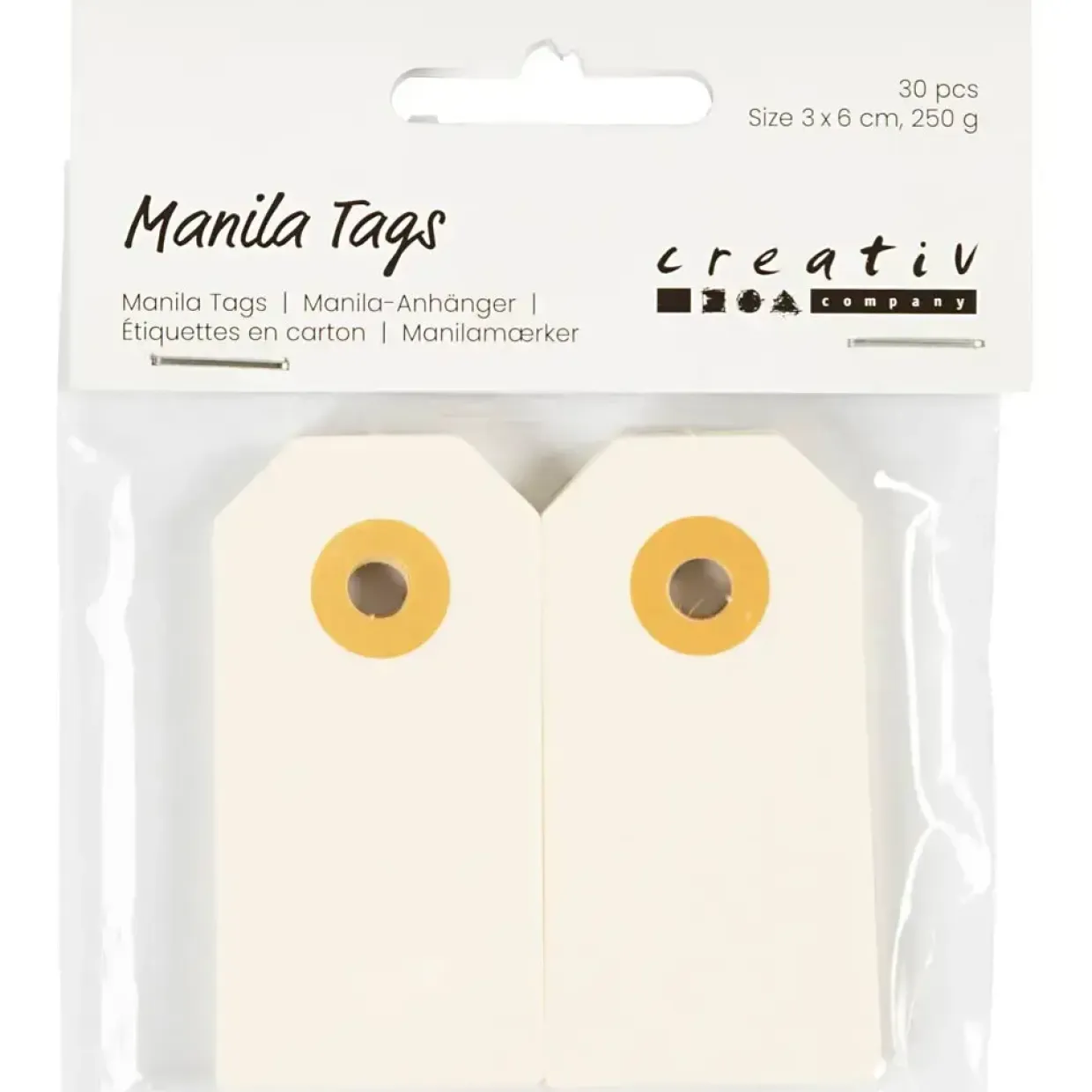 Manilamærker, str. 3x6 cm, 250 g, creme, 30 stk./ 1 pk.