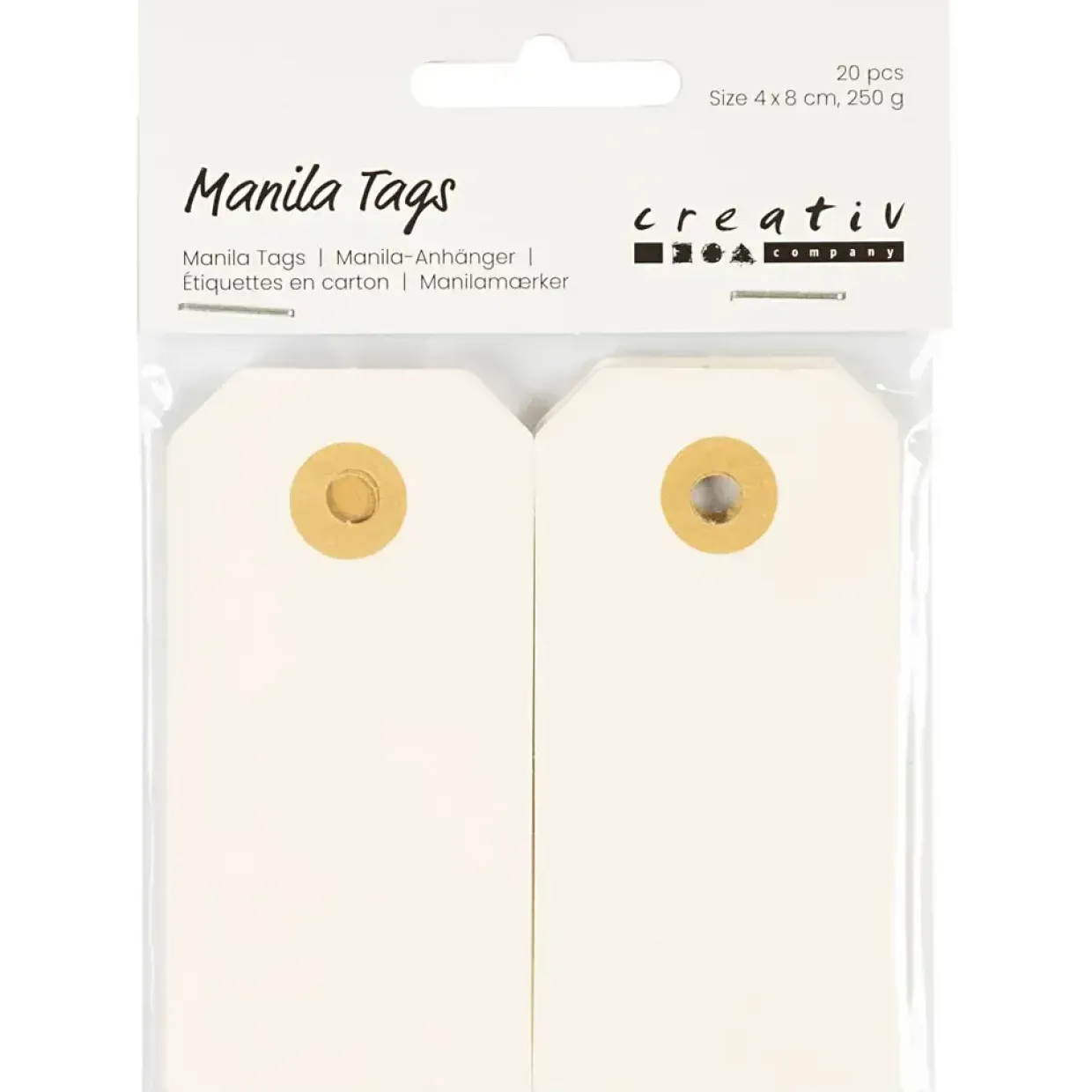 Manilamærker, str. 4x8 cm, 250 g, creme, 20 stk./ 1 pk.