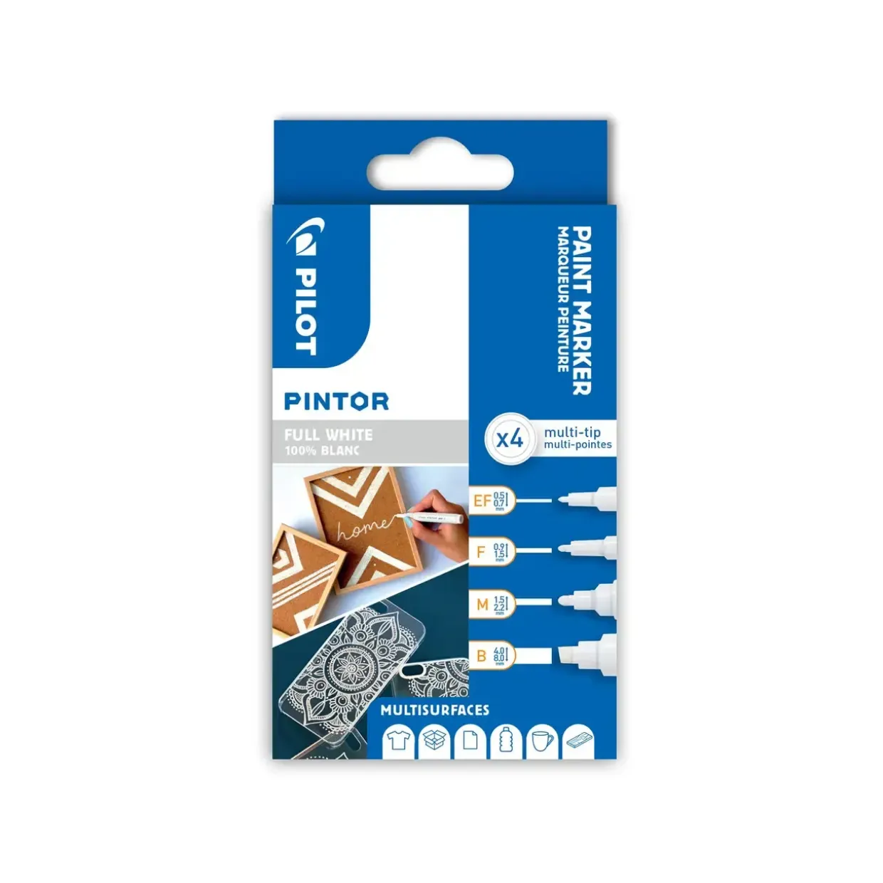 Marker - Pilot Pintor Monocolor - Hvid - 4 stk (Ekstra Fin, Fin, Medium, Bred)