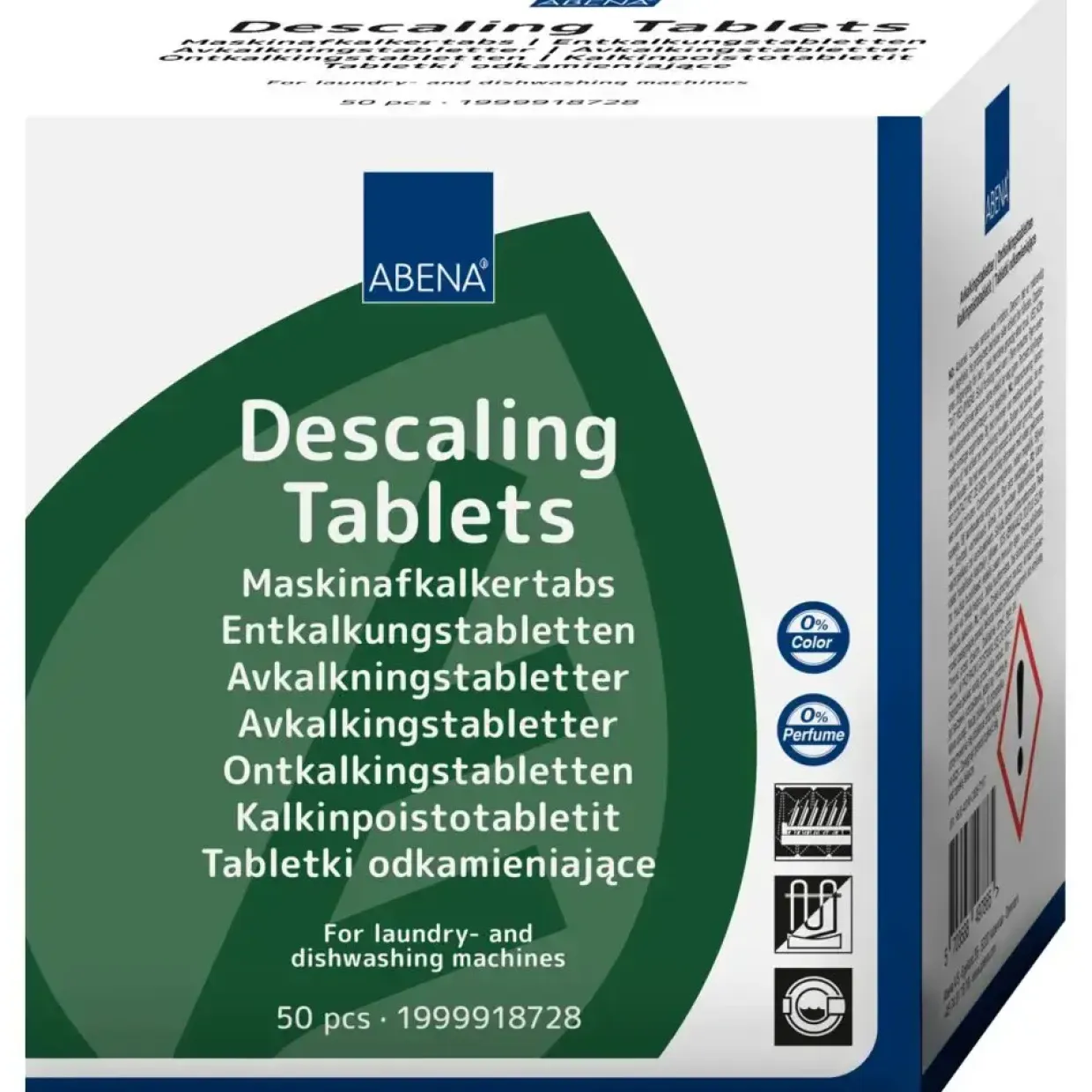 Maskinafkalkertabs - ABENA - til husholdningsmaskine uden farve og parfume - 50 stk - 12 pakker