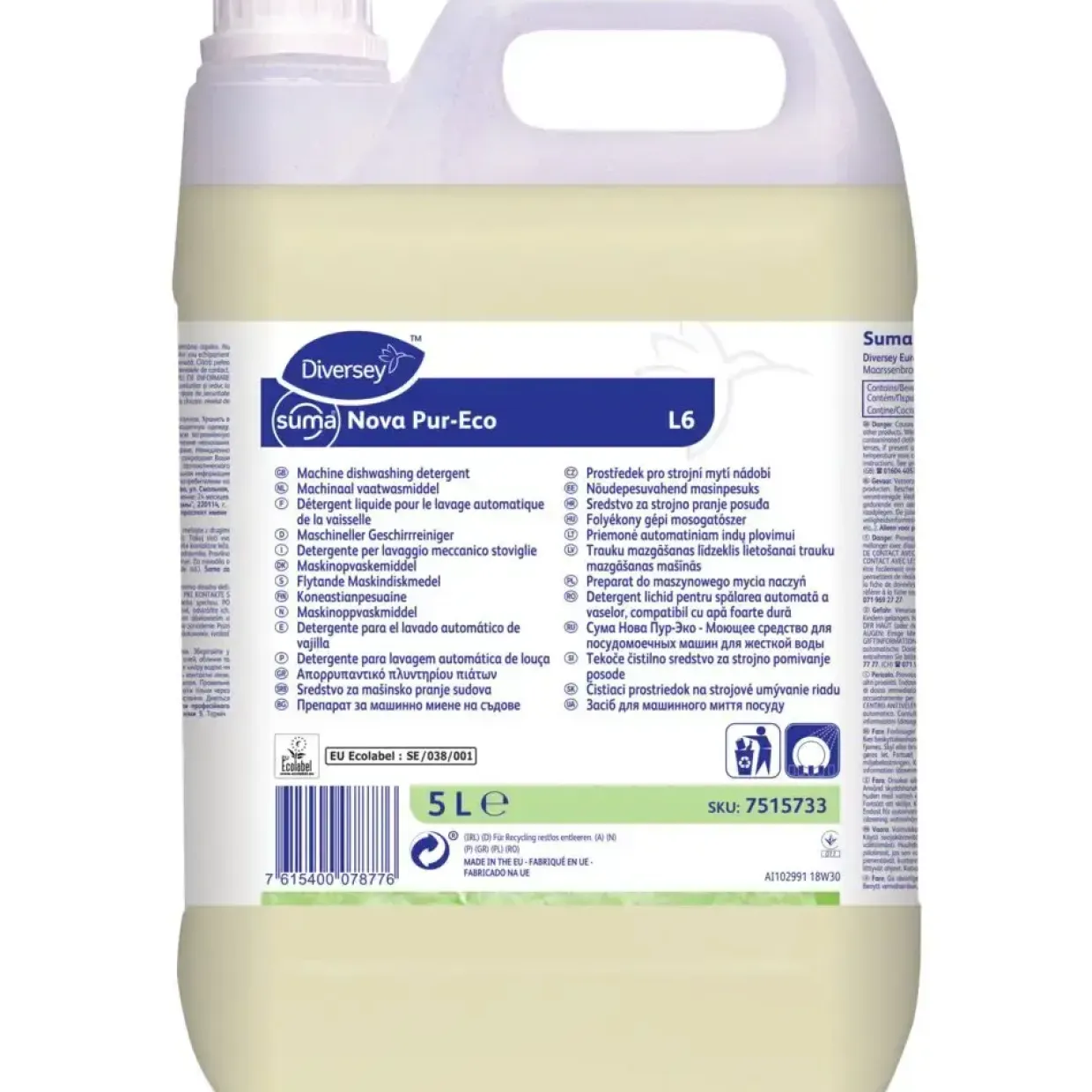 Maskinopvask - Diversey Suma Nova Pur-Eco L6 - uden klor - 5 l - 2 stk