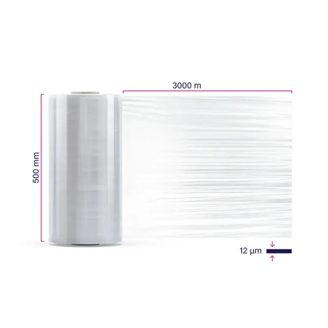 Maskinstrækfilm, AXIO, Superkraft, cast 380% stræk, 12 µm, 500 mm x 3000.00 m - 30 stk