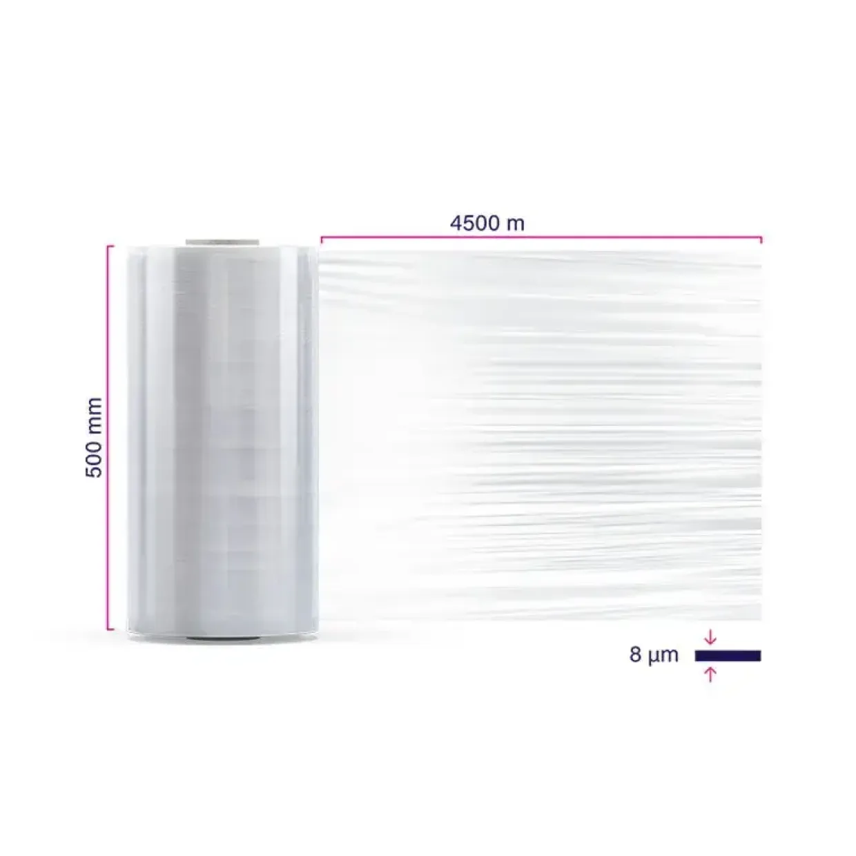 Maskinstrækfilm, AXIO, Superkraft, cast 340% stræk, 8 µm, 500 mm x 4500.00 m - 30 stk