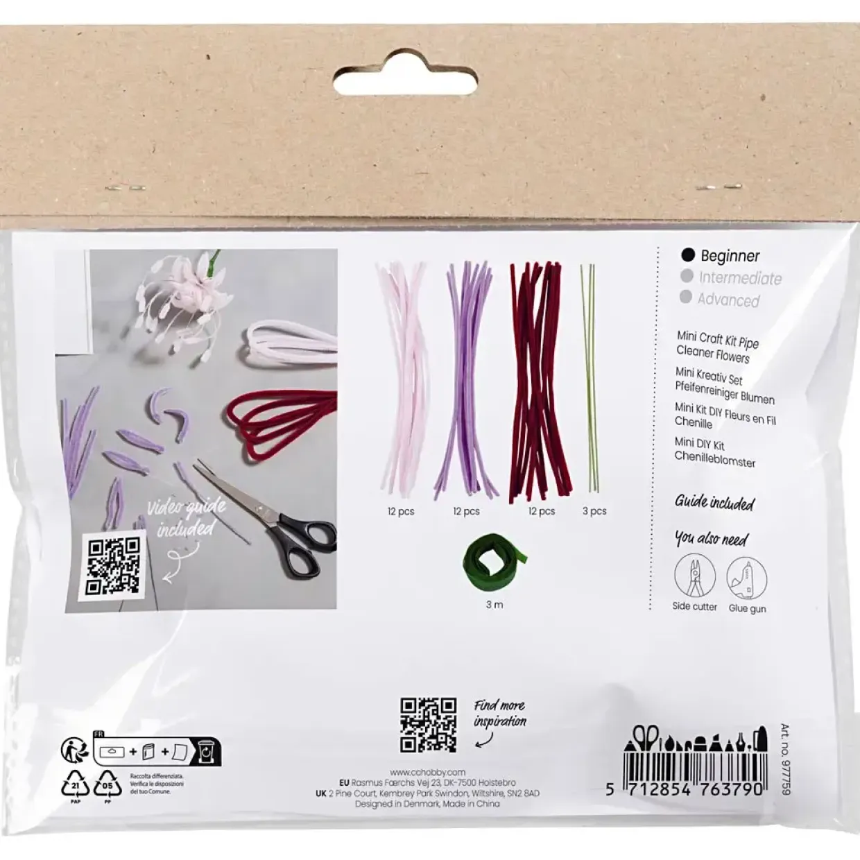 Mini DIY Kit Chenilleblomster, ass. - 1 pk