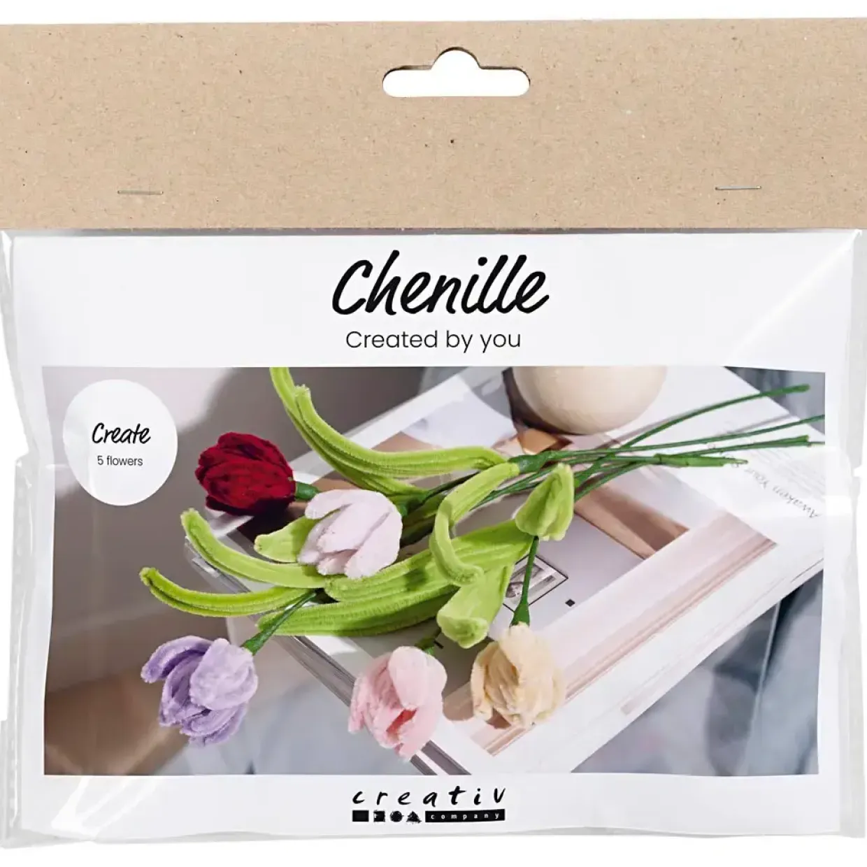 Mini DIY Kit - Chenilleblomster Tulipaner - Assorterede farver - 1 pk