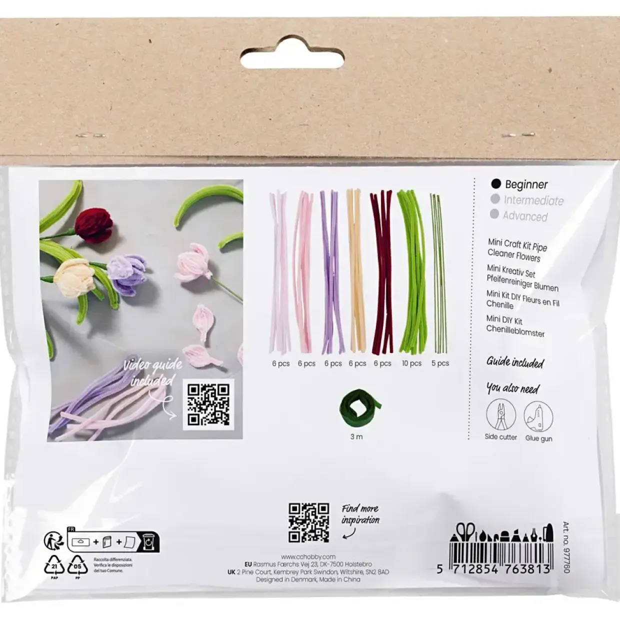 Mini DIY Kit - Chenilleblomster Tulipaner - Assorterede farver - 1 pk