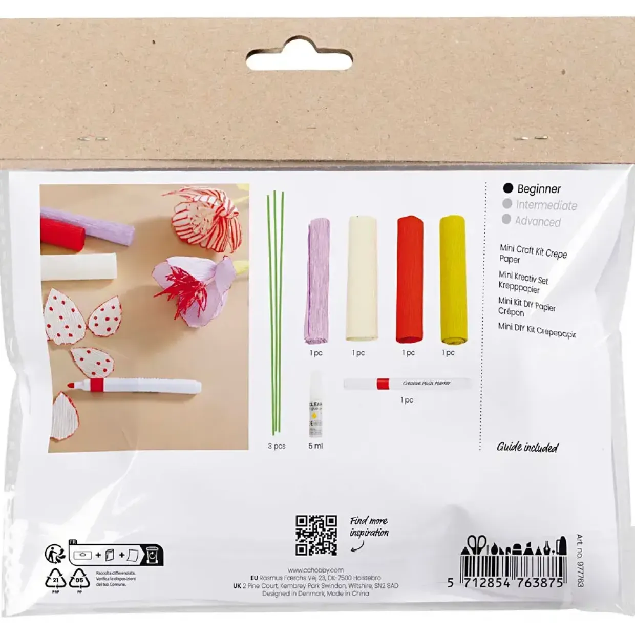 Mini DIY Kit Crepepapir, Blomster, pastelfarver - 1 pk