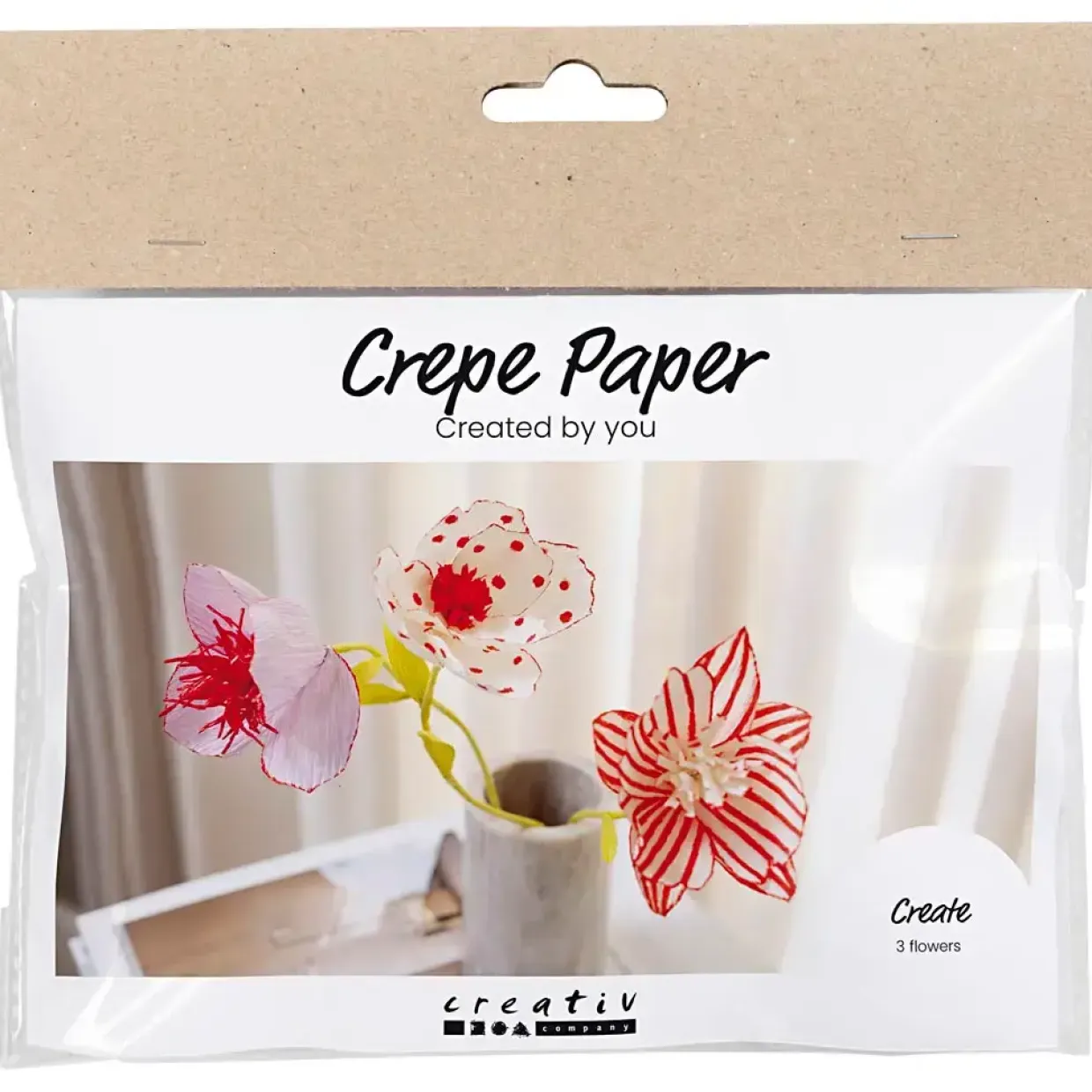 Mini DIY Kit Crepepapir, Blomster, pastelfarver - 1 pk