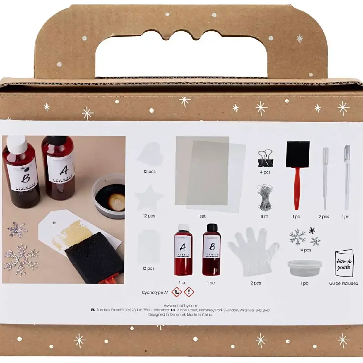 Mini DIY Kit Cyanotypi, Gavemærker, blå, sølv, 1 pk.