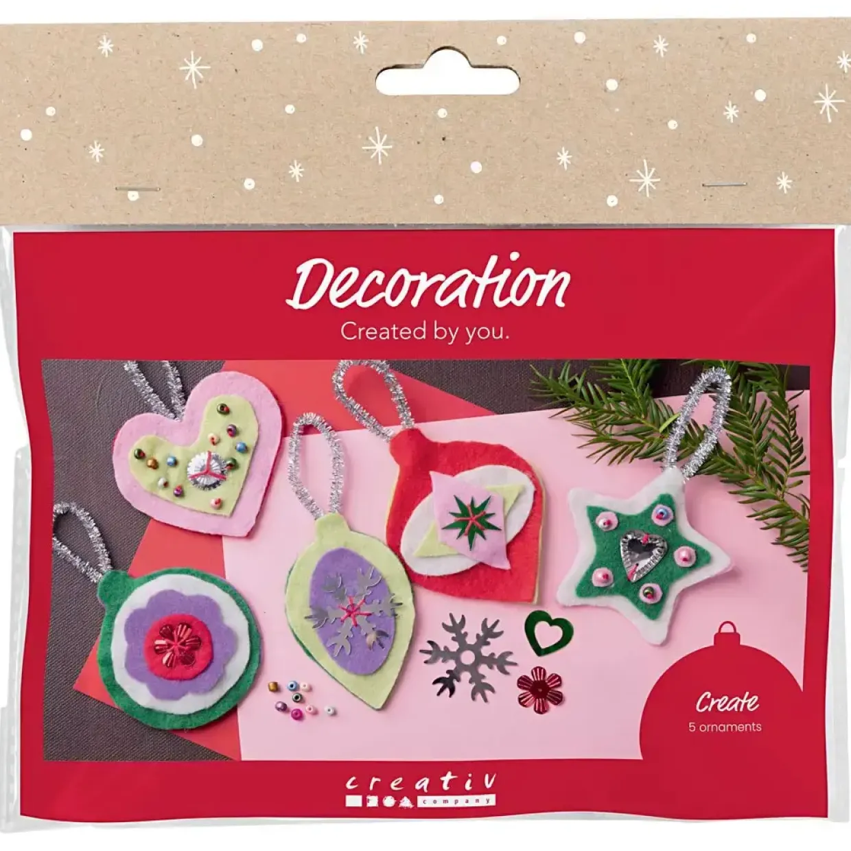 Mini DIY Kit Dekoration, Julepynt i filt, ass. farver, 1 pk.