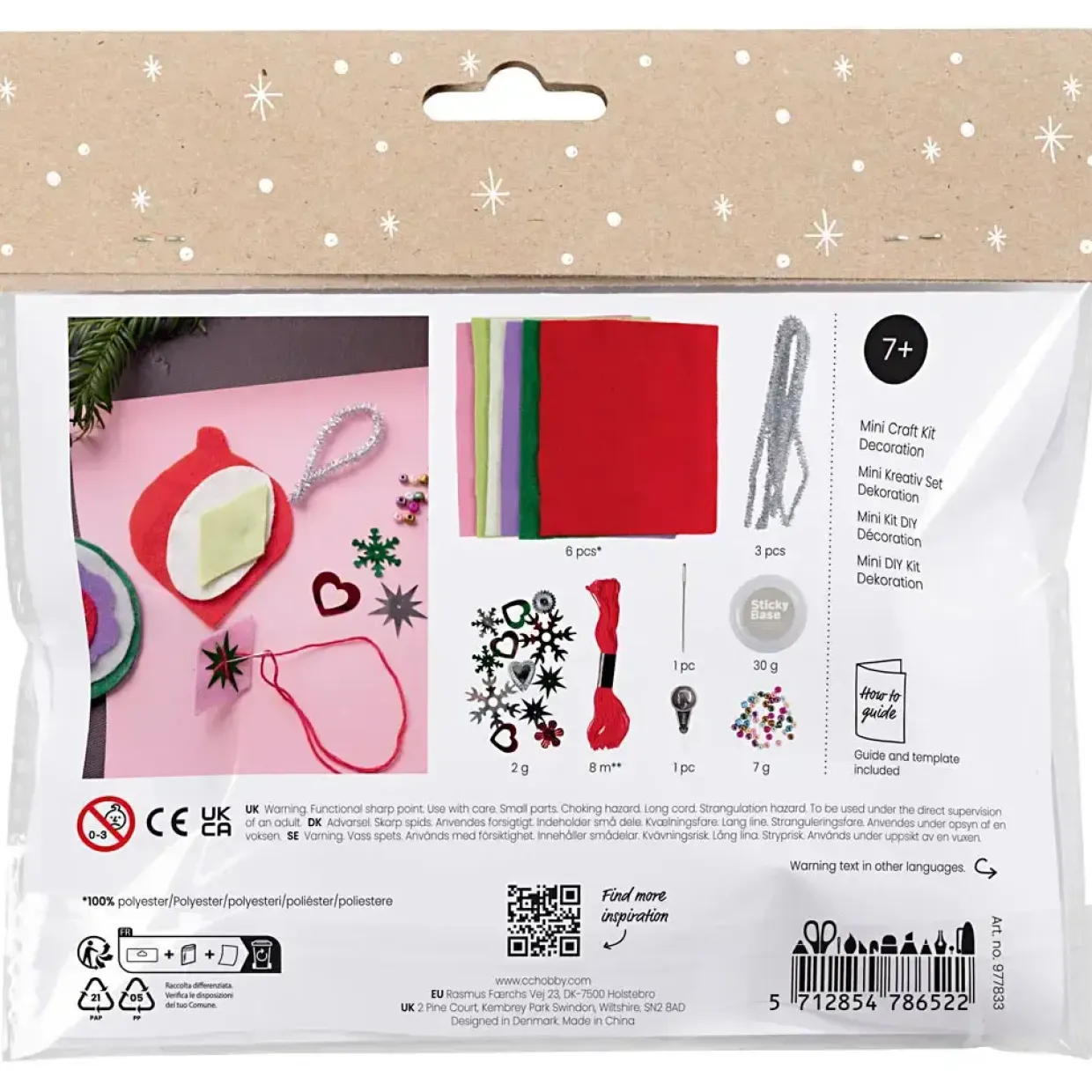 Mini DIY Kit Dekoration, Julepynt i filt, ass. farver, 1 pk.