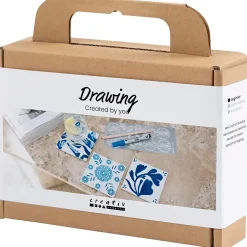 Mini DIY Kit Dekoration, Porcelæns coasters, blå - 1 pk