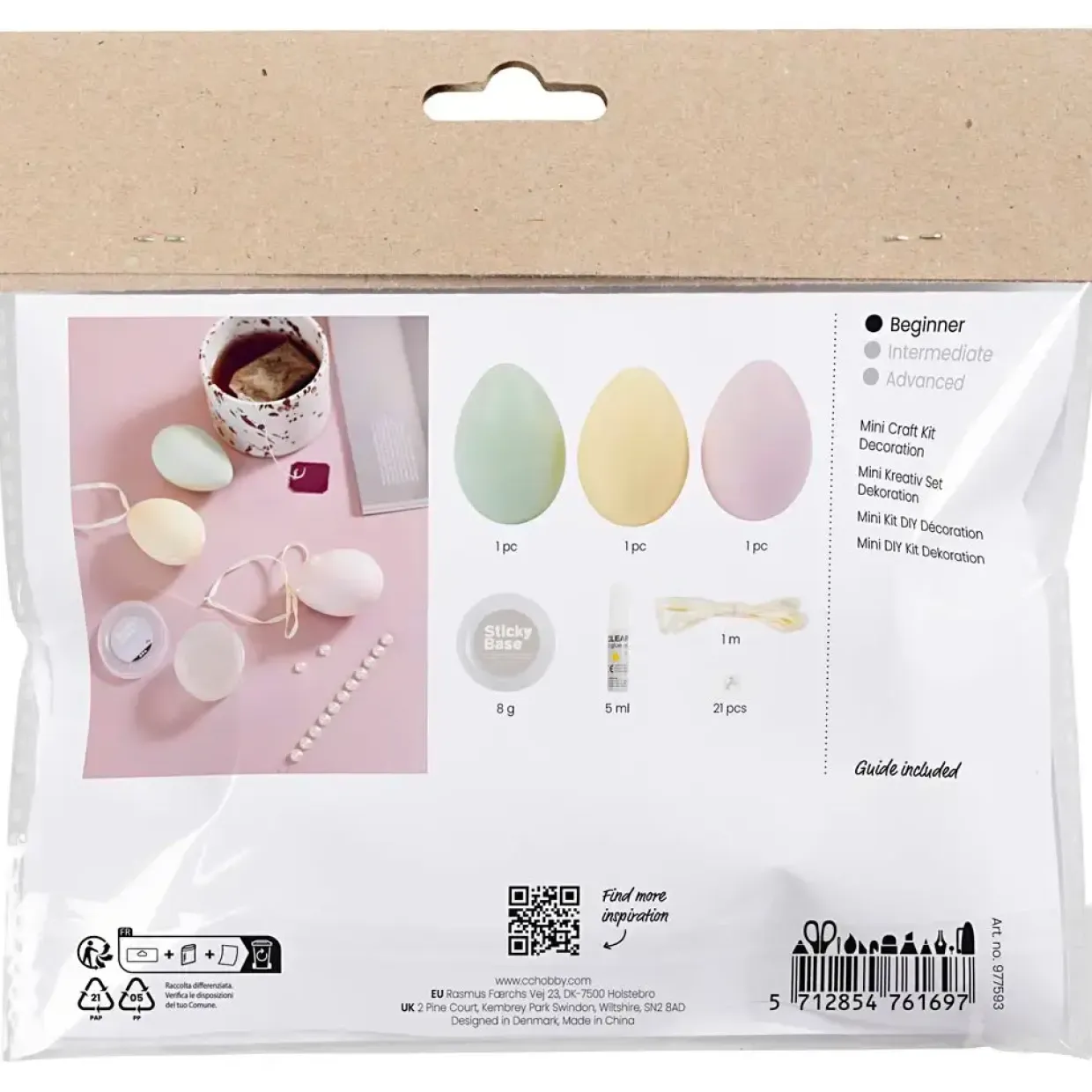 Mini DIY Kit Dekoration, Påskeæg, pastelfarver - 1 pk