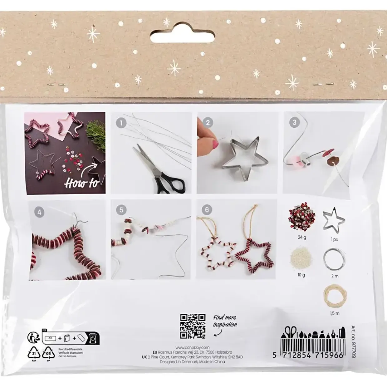 Mini DIY Kit Dekoration, Stjerner, rød
