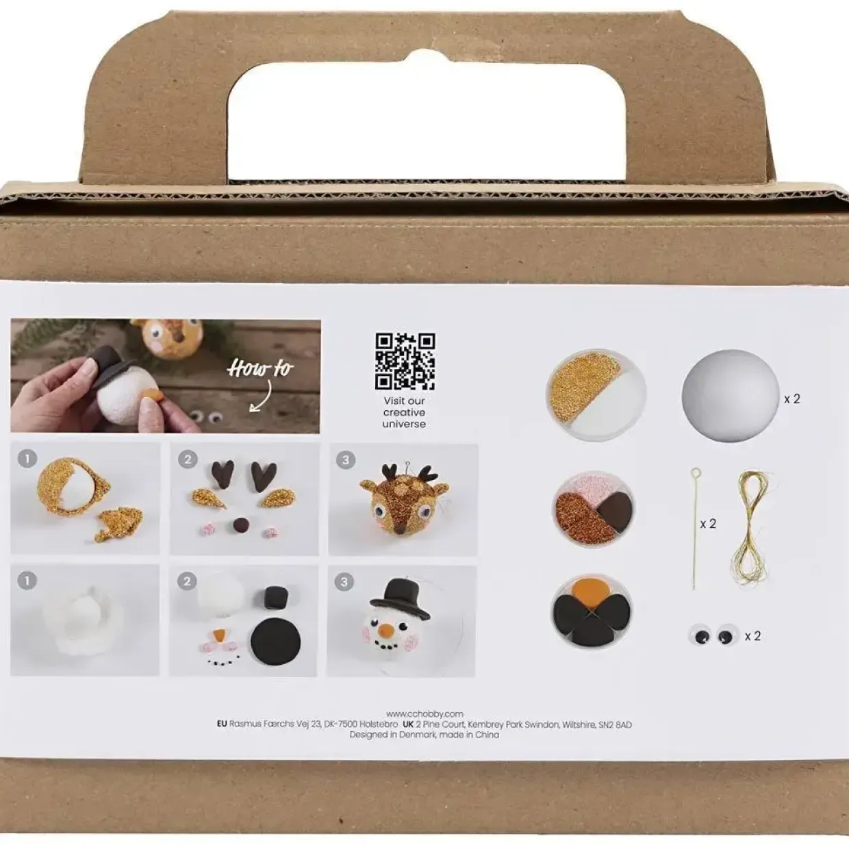 Mini DIY Kit Julekugler, Rensdyr og snemand