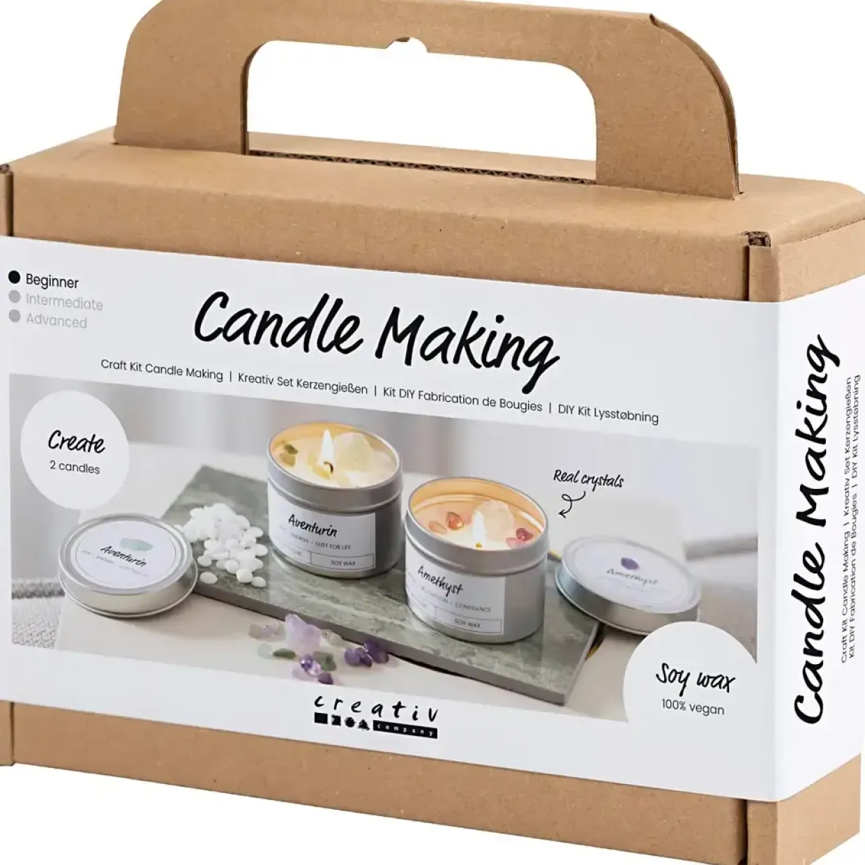 Mini DIY Kit Lysstøbning, Soyalys med aventurin og aventyst , creme, off white