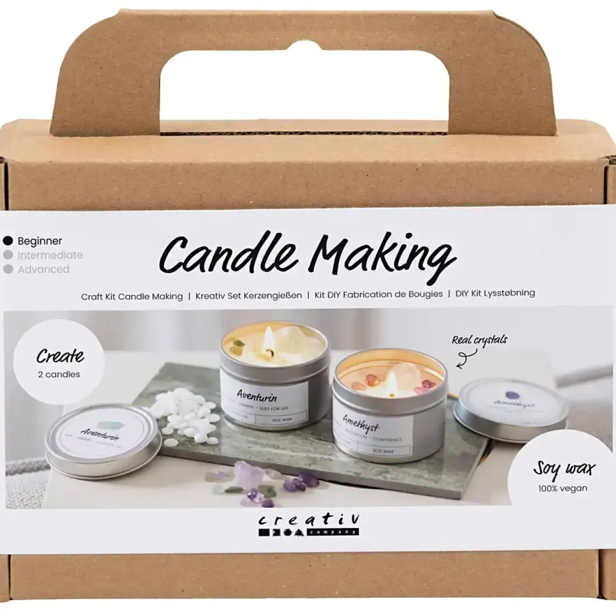 Mini DIY Kit Lysstøbning, Soyalys med aventurin og aventyst , creme, off white