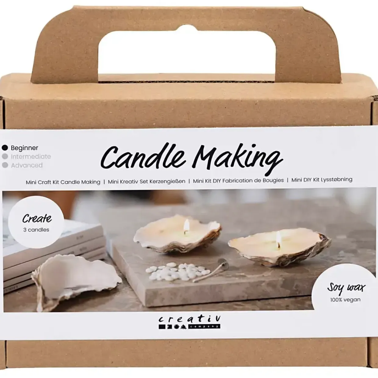 Mini DIY Kit Lysstøbning , Soyalys i østersskaller, off white