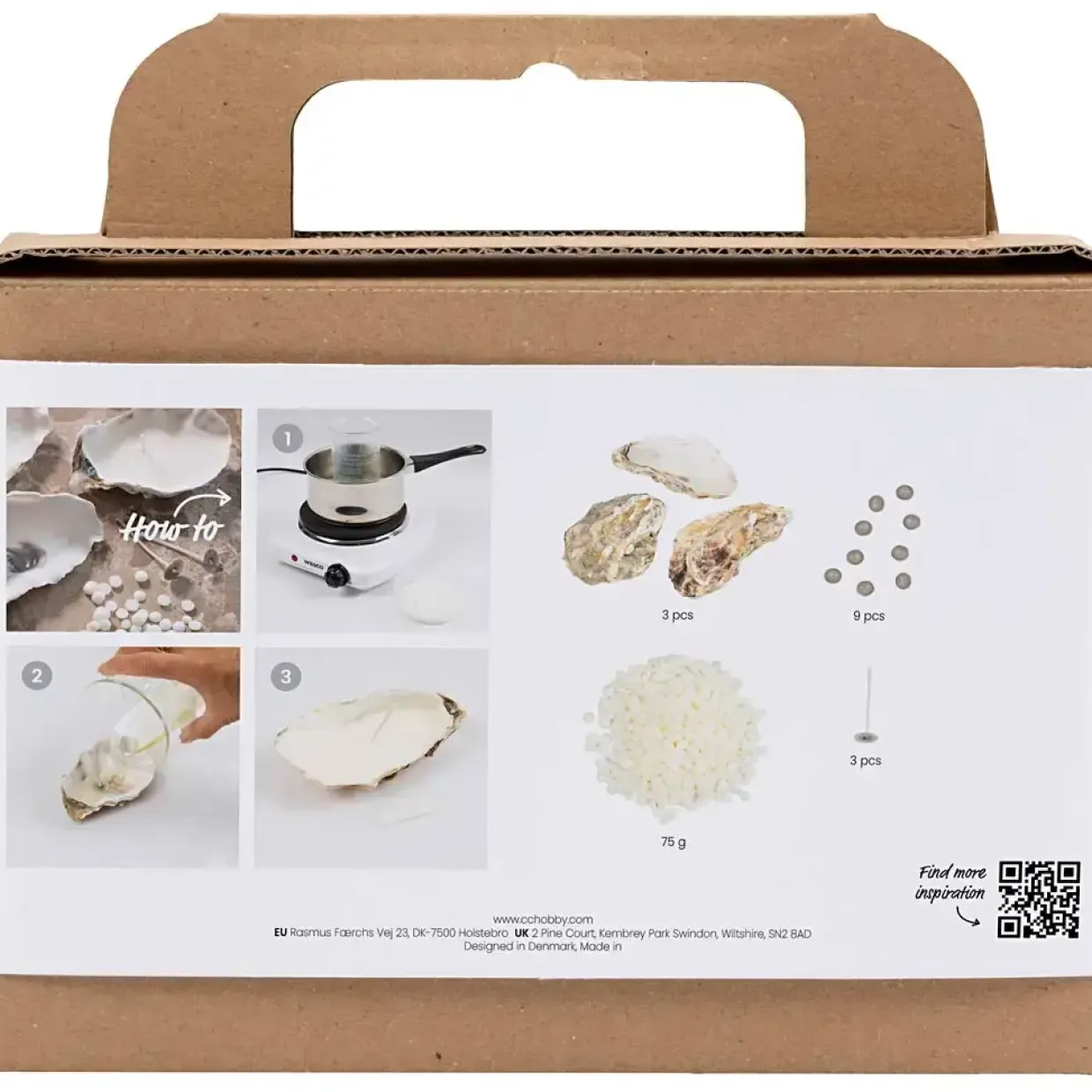 Mini DIY Kit Lysstøbning , Soyalys i østersskaller, off white
