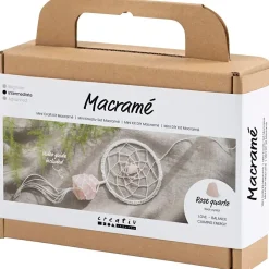 Mini DIY Kit Macramé, Drømmefanger med rosenkvarts krystal, lys rosa, hvid