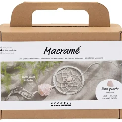 Mini DIY Kit Macramé, Drømmefanger med rosenkvarts krystal, lys rosa, hvid