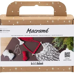 Mini DIY Kit Macramé, Julemand, julerød, råhvid