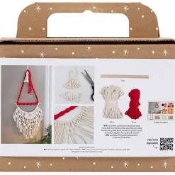 Mini DIY Kit Macramé, Julemand, julerød, råhvid