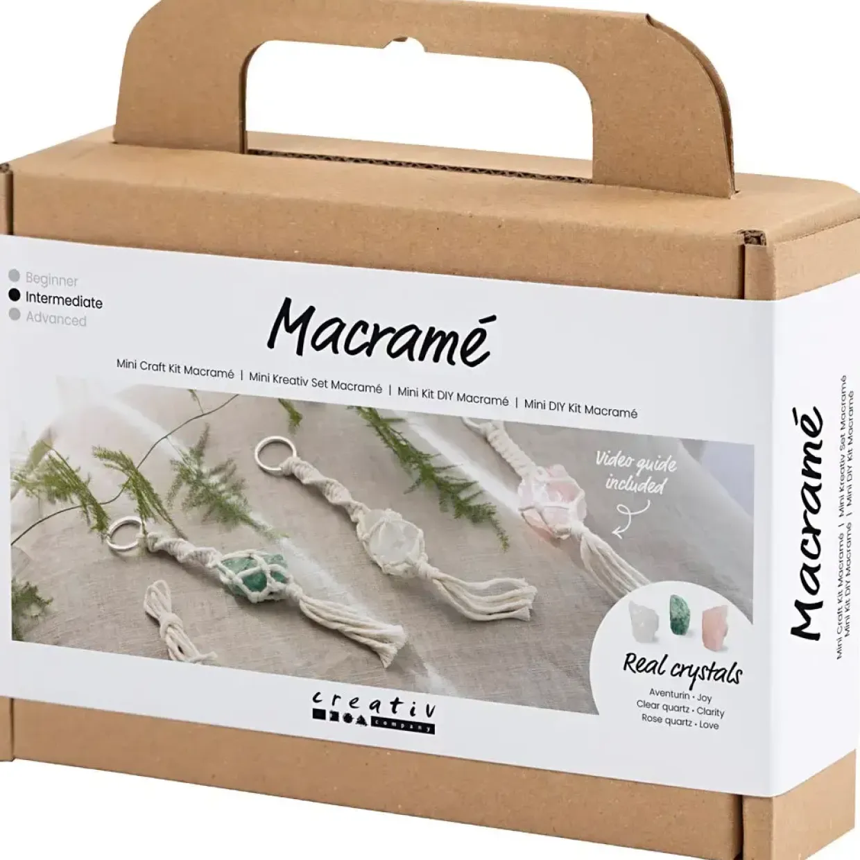 Mini DIY Kit Macramé, Nøglering, mat transparent, støvet grøn, sart rosa, lys natur