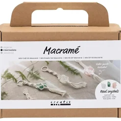 Mini DIY Kit Macramé, Nøglering, mat transparent, støvet grøn, sart rosa, lys natur