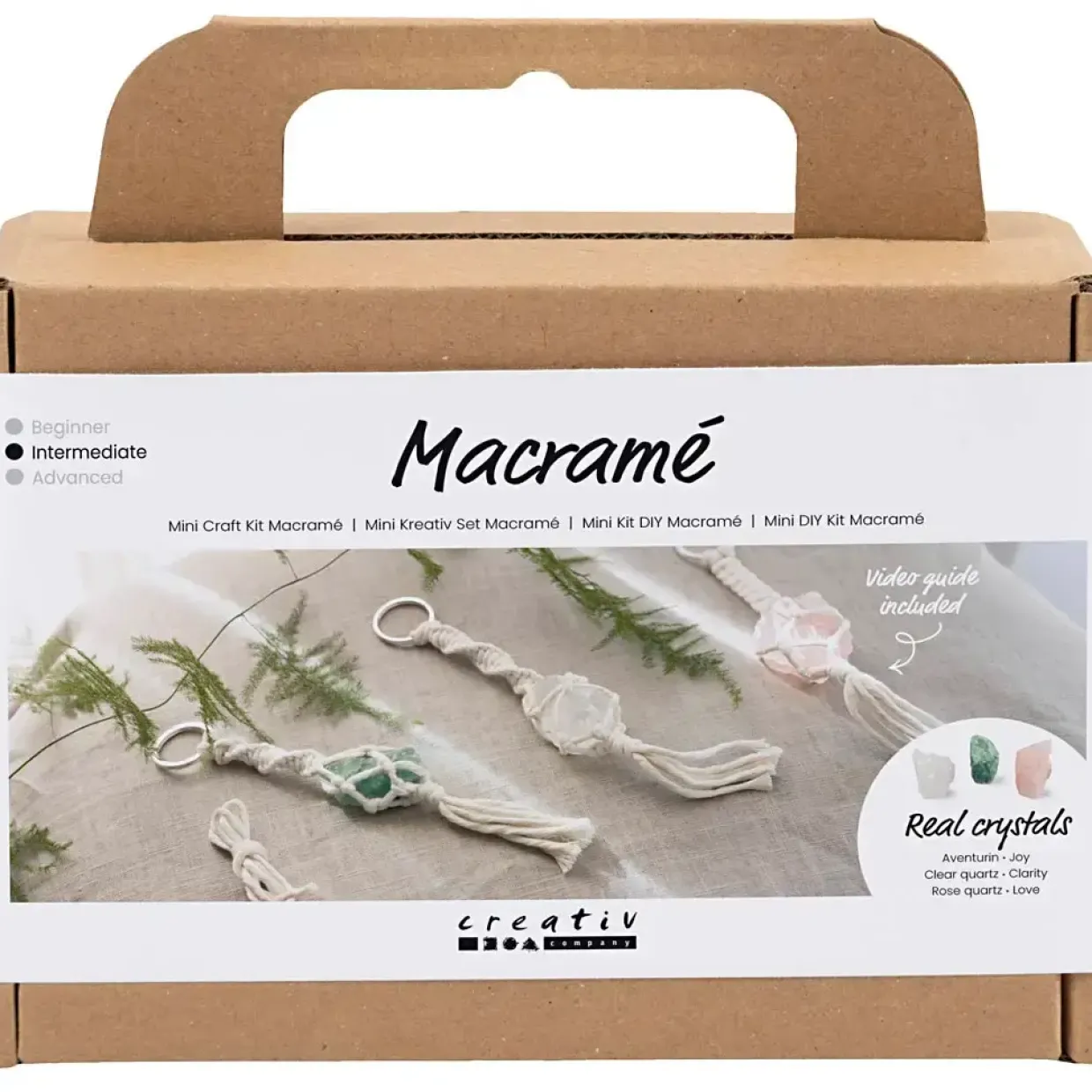 Mini DIY Kit Macramé, Nøglering, mat transparent, støvet grøn, sart rosa, lys natur