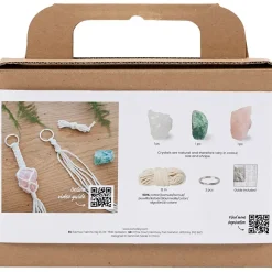Mini DIY Kit Macramé, Nøglering, mat transparent, støvet grøn, sart rosa, lys natur
