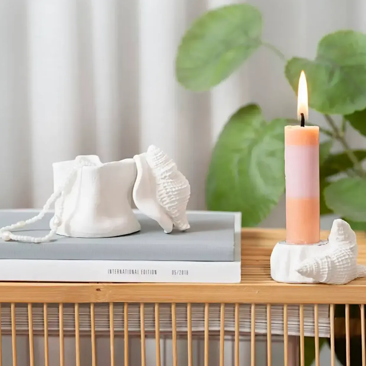 Mini DIY Kit Modellering | Lysestager med konkylier, off white | 1 pk.
