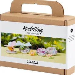 Mini DIY Kit Modellering, Sten med insekt, grå, lys pink, lys turkis - 1 pk