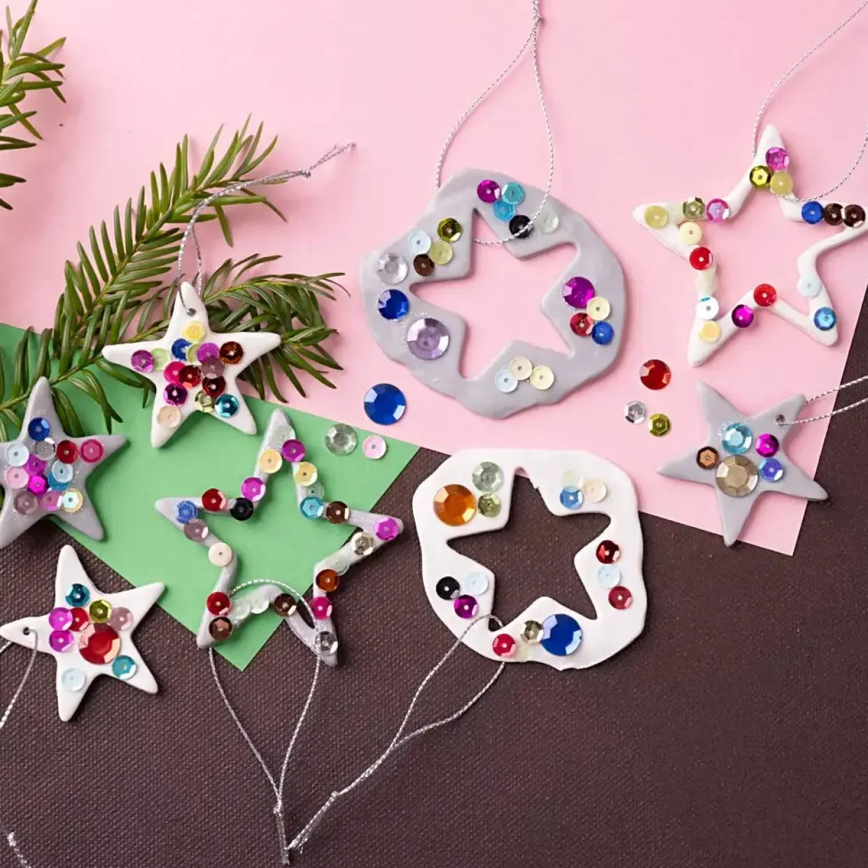 Mini DIY Kit Modellering, Stjerner, sølv, hvid, 1 pk.