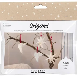Mini DIY Kit Origami, Duer/stjerner, mørk rød, råhvid