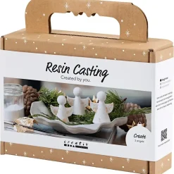 Mini DIY Kit Resin Støbning, Engle, guld metal, hvid, 1 pk.