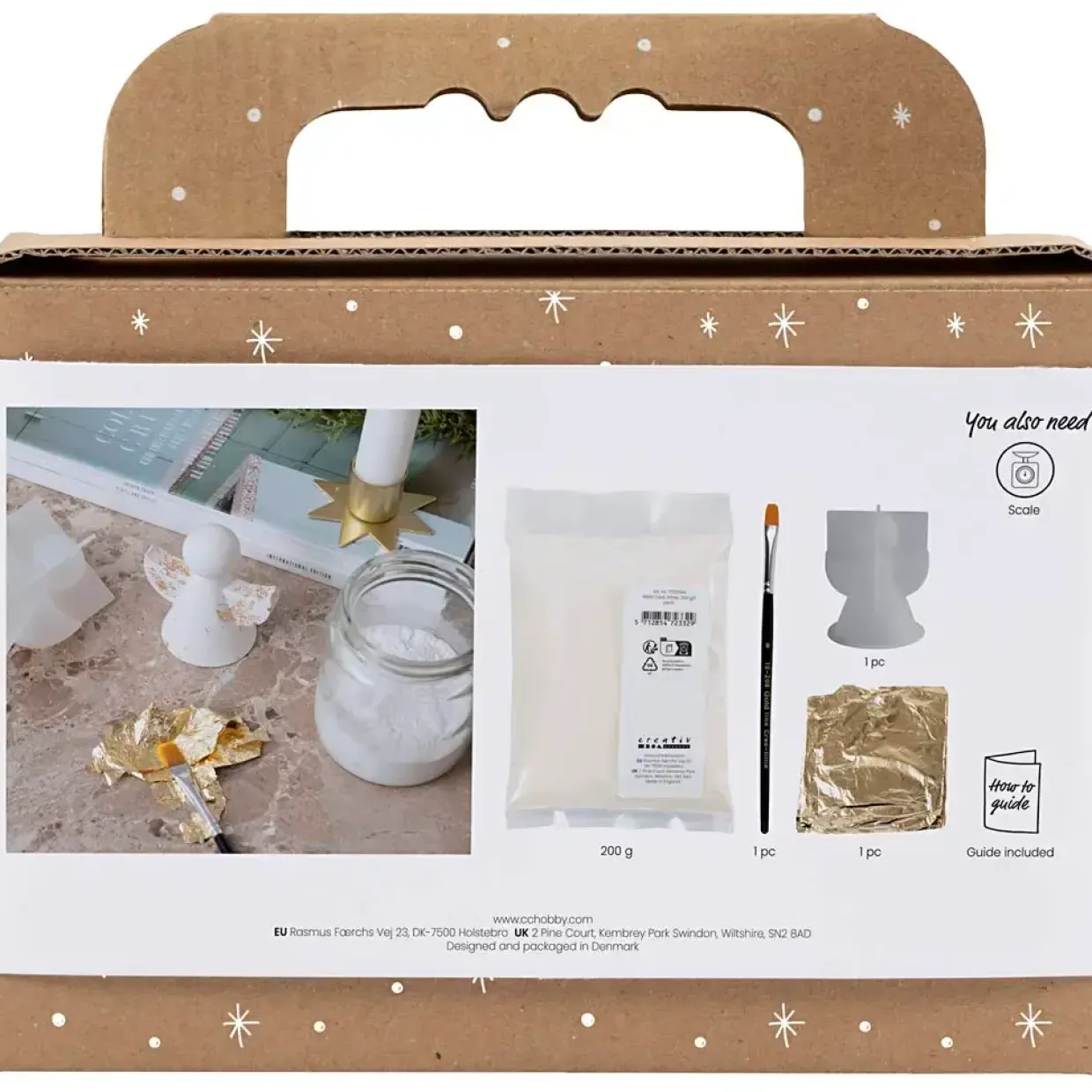 Mini DIY Kit Resin Støbning, Engle, guld metal, hvid, 1 pk.